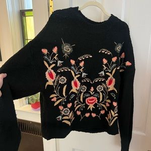 Embroidered Floral Black Sweater